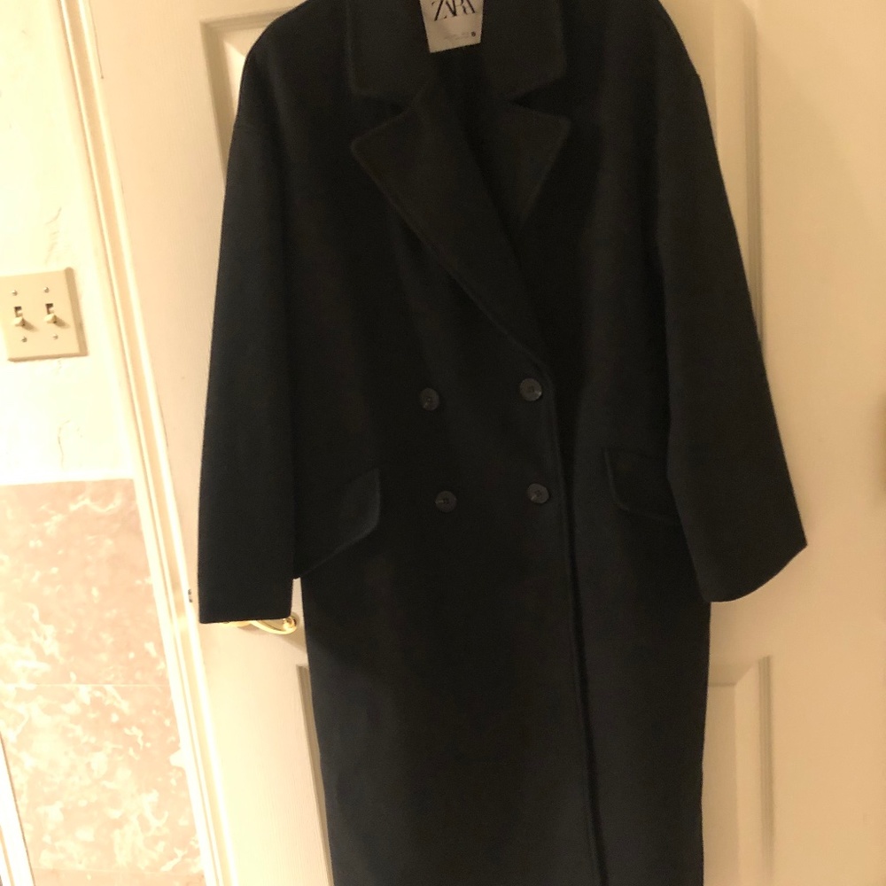 Zara black wool blend double breasted Coat